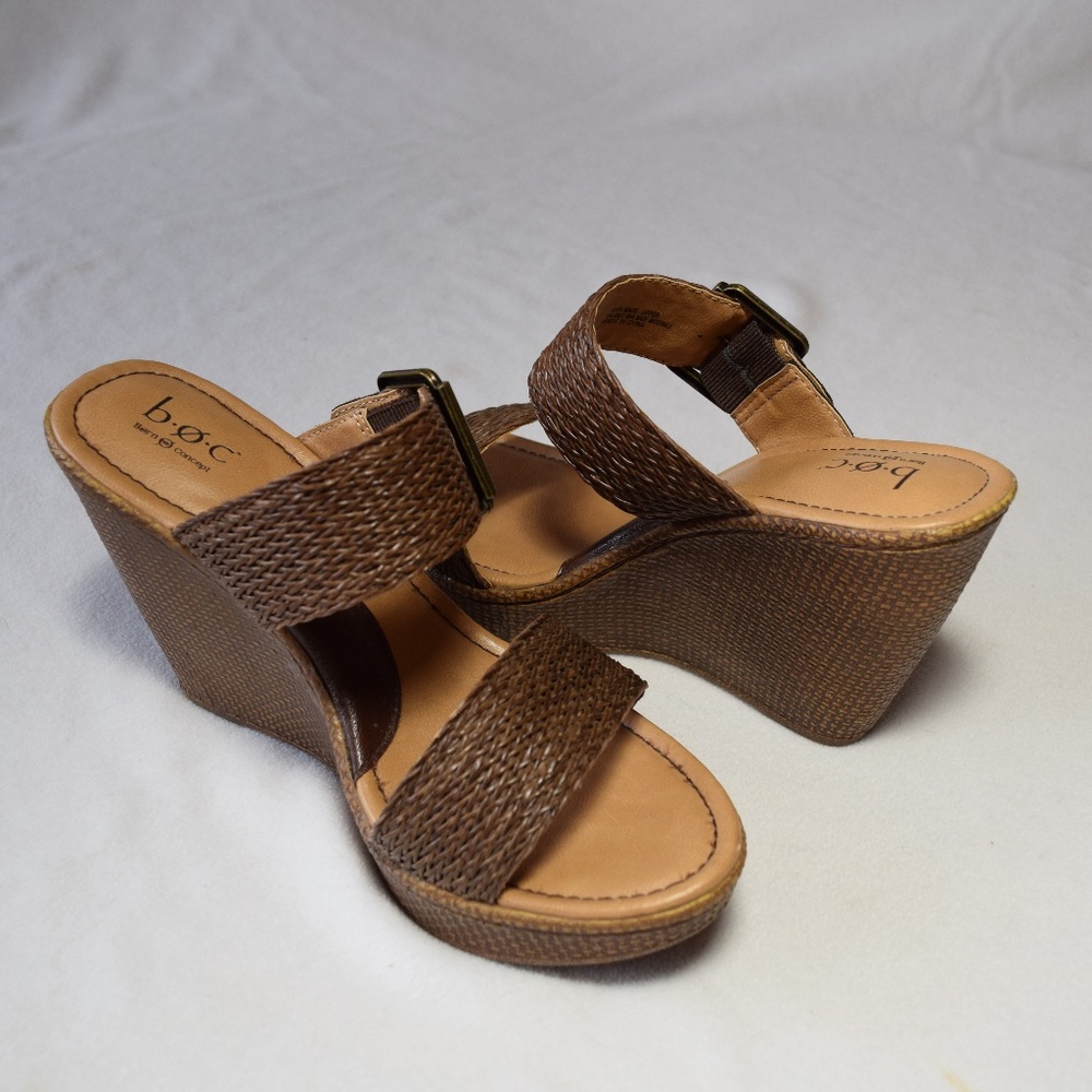 B.O.C. Born Concept Brown Wedge Sandals - Size 8